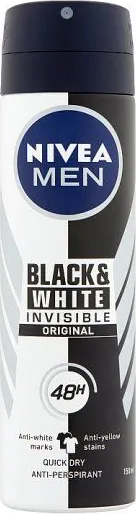 Nivea Мen Black & White Invisible Original Дезодорант спрей против изпотяване за мъже 150 мл