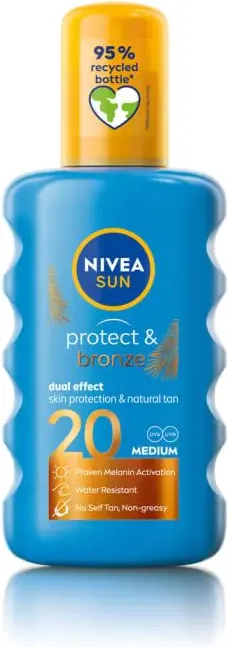 Nivea Sun Protect & Bronze Слънцезащитен спрей за активиране на тена SPF20 200 мл