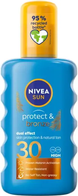 Nivea Sun Protect & Bronze Слънцезащитен спрей за активиране на тена SPF30 200 мл