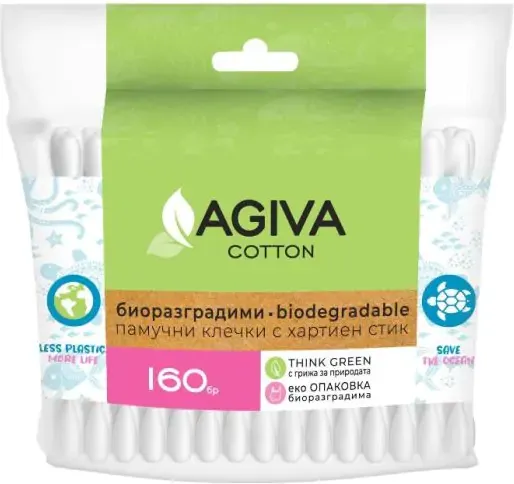 Agiva Cotton Биоразградими Клечки за уши рефил х160 бр