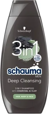 Schauma Men Deep Cleansing Шампоан за мъже 3в1 за лице, коса и тяло с активен въглен 400 мл