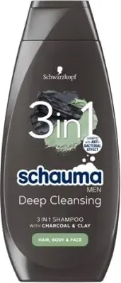 Schauma Men Deep Cleansing Шампоан за мъже 3в1 за лице, коса и тяло с активен въглен 400 мл