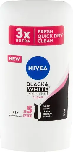 Nivea Black & White Invisible Clear Дезодорант стик против изпотяване за жени 50 мл