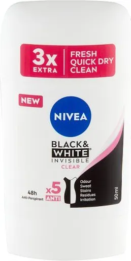 Nivea Black & White Invisible Clear Дезодорант стик против изпотяване за жени 50 мл