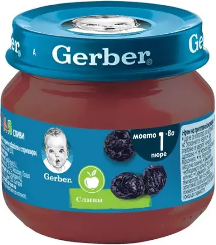 GERBER® Храна за бебета Сливи пюре Моето първо пюре бурканче 80 гр