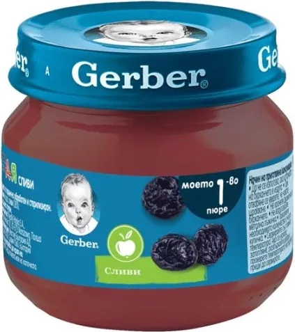 GERBER® Храна за бебета Сливи пюре Моето първо пюре бурканче 80 гр