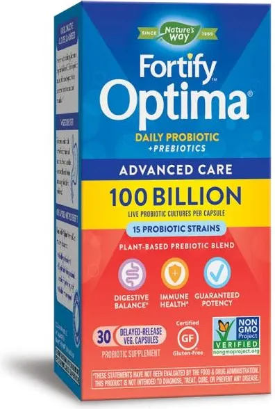 Nature's Way Fortify Optima Max Potency При нарушения на чревната флора 100 млрд. активни пробиотици 15 щама х30 V капсули