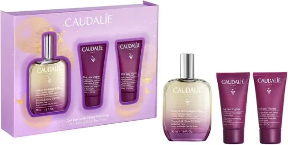 Caudalie Еликсир-олио 50 мл + Caudalie The des Vignes Душ гел 30 мл + Caudalie The des Vignes Хиалуронов подхранващ лосион за тяло 30 мл Комплект