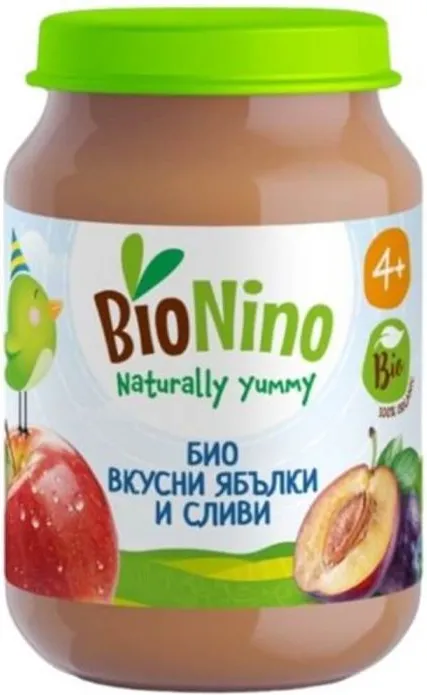 BioNino Био плодово пюре ябълки и сливи 4М+ 190 гр