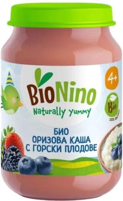 BioNino Био оризова каша с горски плодове 4М+ 190 гр