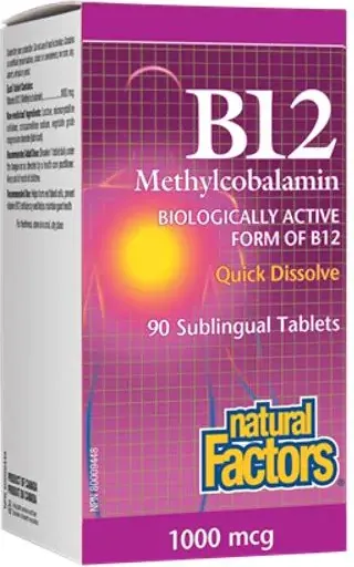 Natural Factors B12 Methylcobalamin поддържа нервната система и енергията 1000 мкг х 90 таблетки