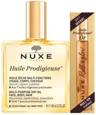 Nuxe Huile Prodigieuse Мултифункционално сухо олио 100 мл + Подарък: Nuxe Prodigieux Рол-он 8 мл Комплект