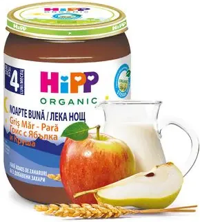 Hipp био млечна каша "Лека нощ" с грис, ябълки и круши 4М+ 190 гр