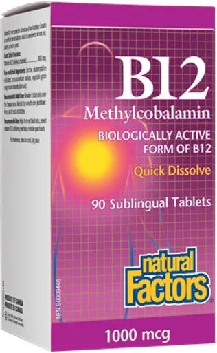 Natural Factors B12 Methylcobalamin поддържа нервната система и енергията 1000 мкг х 90 таблетки