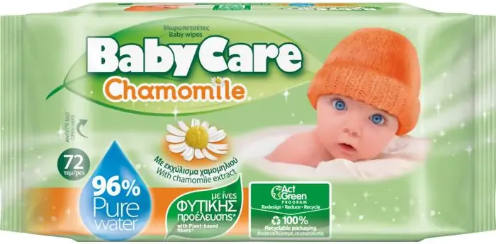 Baby Care Chamomile Бебешки мокри кърпи с екстракт от лайка x72 бр