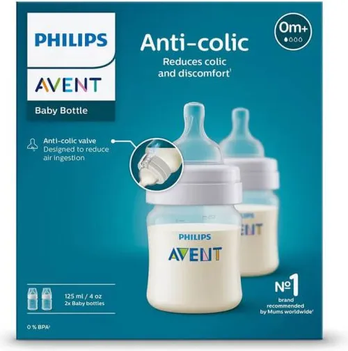 Avent Anti-Colic Бутилка с биберон за новородено със слаб поток 0М+ 125 мл х 2 бр