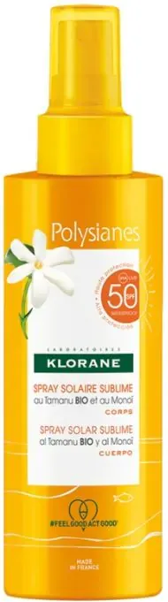 Klorane Polysianes Solar Sublime Слънцезащитен спрей с органично масло от таману и монои SPF50 200 мл