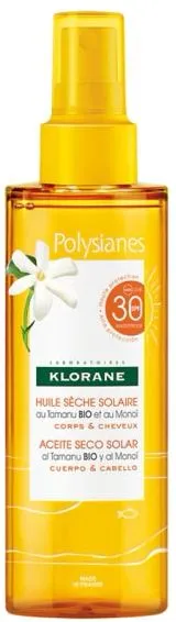 Klorane Polysianes Solar Sublime Слънцезащитно сухо олио с органично масло от таману и монои SPF30 200 мл