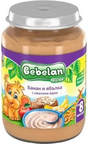 Bebelan Puree Безмлечна каша от банан и ябълка с овесени ядки 8M+ 190 г