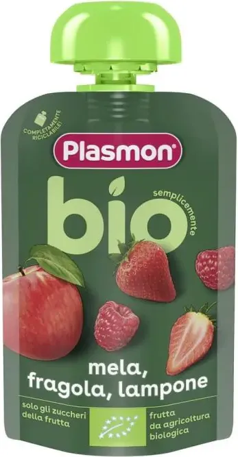 Plasmon Bio Плодова закуска ябълка и ягода за деца 6М+ 100 г