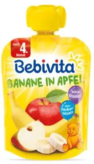 Bebivita забавна плодова закуска ябълка с банан без глутен 4М+ 90 г