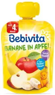 Bebivita забавна плодова закуска ябълка с банан без глутен 4М+ 90 г