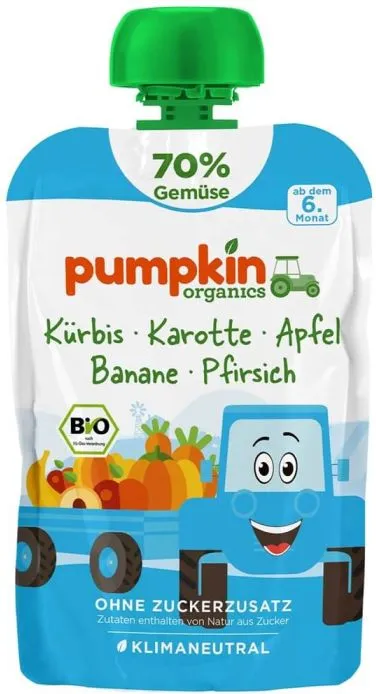 Био пюре пауч тиква, морков, ябълка и банан Pumpkin Organics  6М+ 100 гр