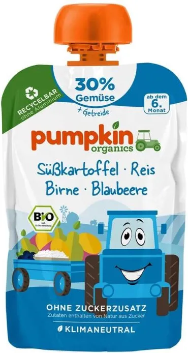 Био пюре пауч сладък картоф, круши и боровинки Pumpkin Organics 6М+ 100 гр