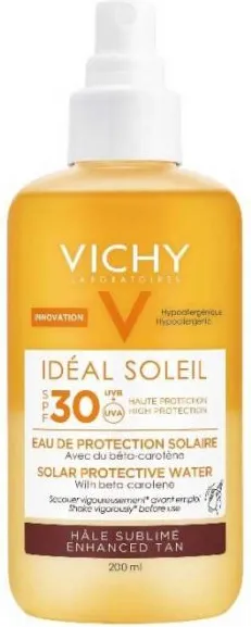 Vichy Ideal Soleil Слънцезащитна вода за лице и тяло за подобряване на тена SPF30 200 мл