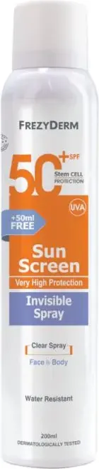 FrezyDerm Sun Screen Invisible Spray Невидим слънцезащитен спрей за лице и тяло SPF50+ 200 мл