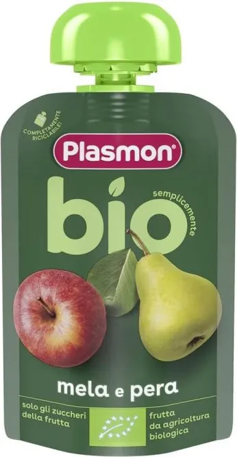 Plasmon Bio Плодова закуска ябълка и круша за деца 6М+ 100 г