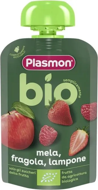 Plasmon Bio Плодова закуска ябълка и ягода за деца 6М+ 100 г