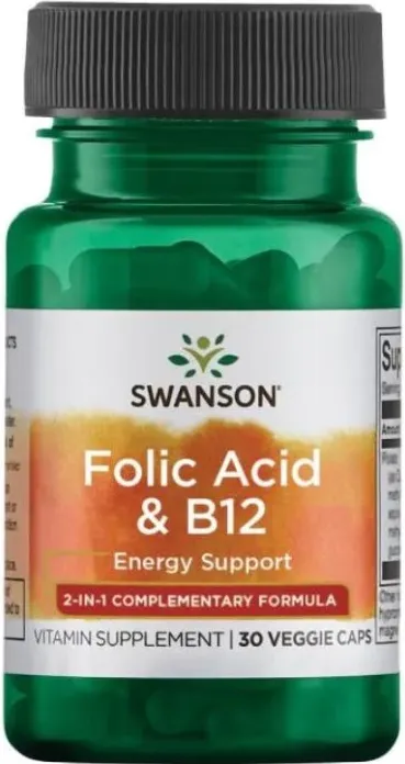 Swanson Folic Acid & B12 Фолиева киселина и B12 30 веге капсули