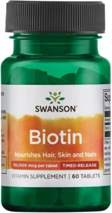 Swanson Biotin Биотин с бавно освобождаване за коса, кожа и нокти 60 таблетки