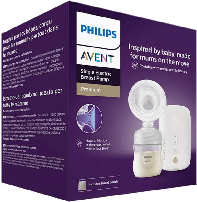 Електрическа помпа за кърма Natural Motion Premium Philips Avent SCF396/31 + Шише 125 мл с биберон Natural Response 0м+ Несесер за пътуване + Торбички за кърма 5 бр + Еднократни подплънки 4 бр Комплект