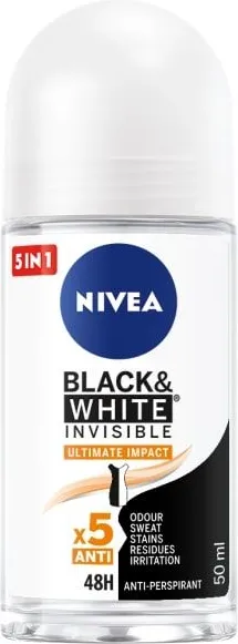 Nivea Black & White Invisible Ultimate Impact Дезодорант рол-он против изпотяване за жени 50 мл