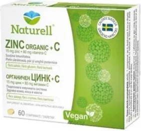 Naturell Zinc Organic + C Органичен цинк + Витамин C за имунитет 60 таблетки US Pharmacia