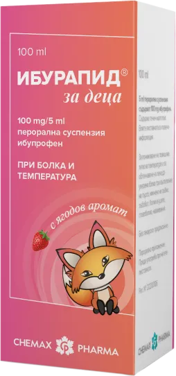 Ибурапид за деца суспензия 100 мг/5 мл 100 мл Chemax Pharma