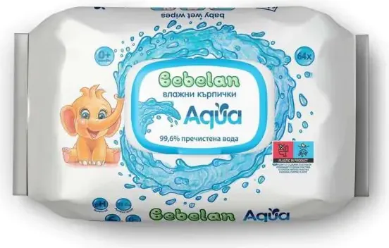 Bebelan Aqua Бебешки мокри кърпи с 99.6 % вода 64 бр