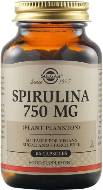 Solgar Spirulina Спирулина за висок имунитет 750 мг х80 меки капсули