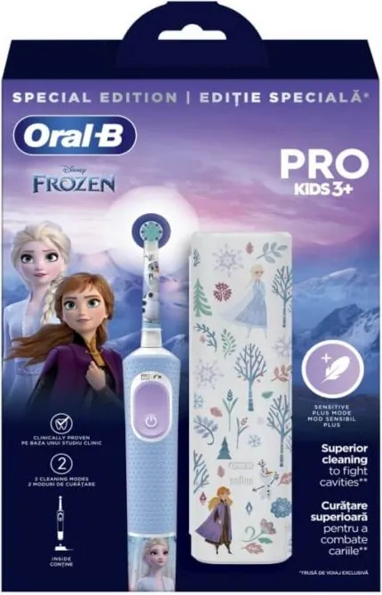 Oral-B Vitality D100 Frozen Електрическа четка за зъби за деца 3+ години + Калъф за пътуване Комплект