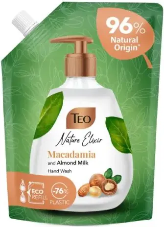 Teo Nature Elixir Macadamia and Almond Milk Liquid Soap Течен сапун с аромат на макадамия и бадемово масло - пълнител 500 мл