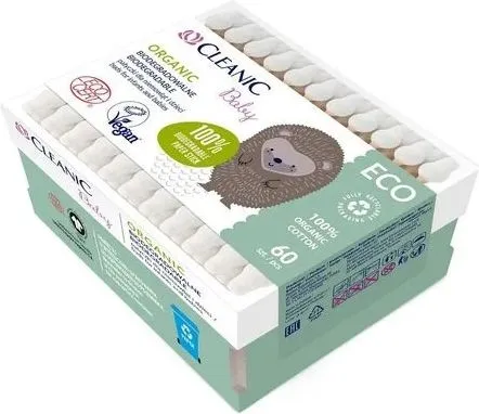 Cleanic Baby Organic Биоразградими клечки за уши с ограничител х 60 бр