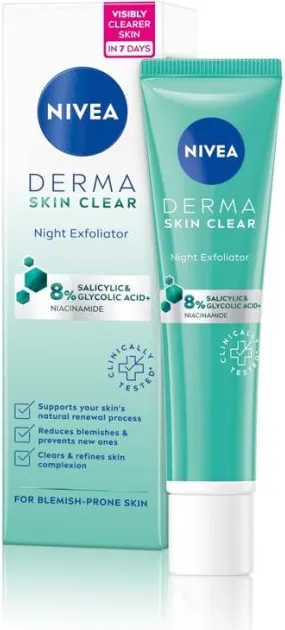 Nivea Derma Skin Clear Нощен ексфолиант за лице 40 мл