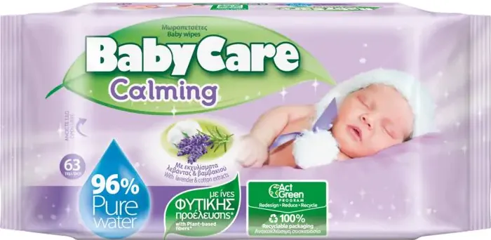 Baby Care Calming Бебешки мокри кърпи с екстракт от лавандула x63 бр