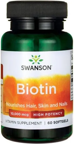 Swanson Super Strength Biotin Супер силен биотин 10 000 мкг х 60 софт гел