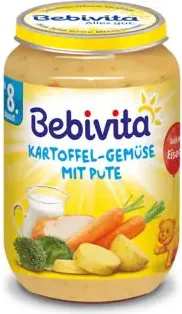 Bebivita пюре картофи, зеленчуци и пуешко без глутен 8М+ 220 гр