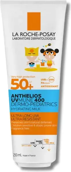La Roche-Posay Anthelios UVMune 400 Dermo-Pediatrics Хидратиращо слънцезащитно мляко за лице и тяло за деца SPF50+ 250 мл