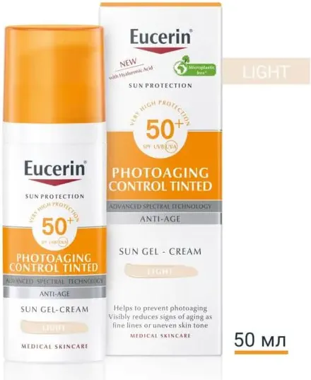 Eucerin Sun Photoaging Control Слънцезащитен оцветен гел-крем за контрол на фотостареенето SPF50+ Светъл нюанс 50 мл