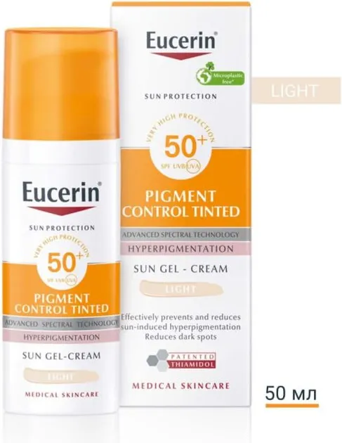 Eucerin Sun Pigment Control Слънцезащитен оцветен гел-крем за лице при хиперпигментации SPF50+ Светъл нюанс 50 мл